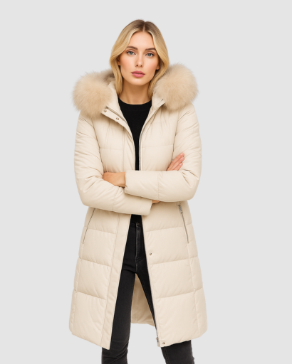 Manteau Long Femme avec Capuche en Fausse Fourrure – Élégance et Isolation Parfaite