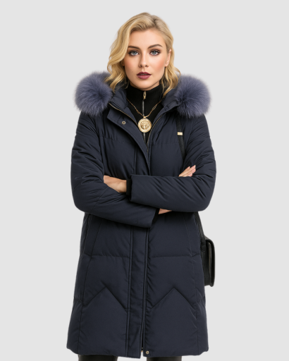 Manteau Long Femme avec Capuche en Fausse Fourrure – Élégance et Isolation Parfaite