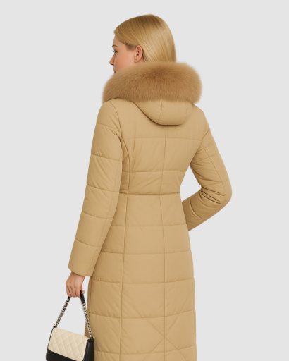 Manteau Long Femme avec Capuche en Fausse Fourrure – Élégance et Isolation Parfaite