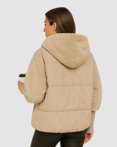 Veste Doudoune Femme avec Capuche – Style Oversize & Détail Fourrure
