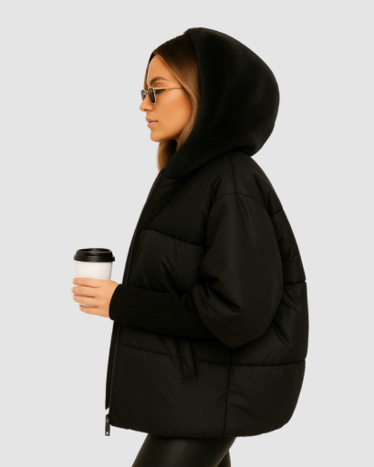 Veste Doudoune Femme avec Capuche – Style Oversize & Détail Fourrure