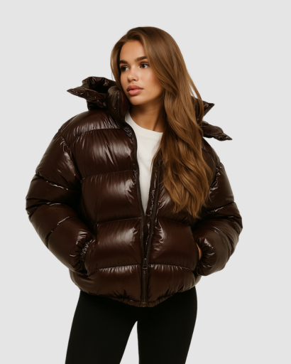 Doudoune Brillante Femme avec Capuche – Confort Hivernal et Style Moderne
