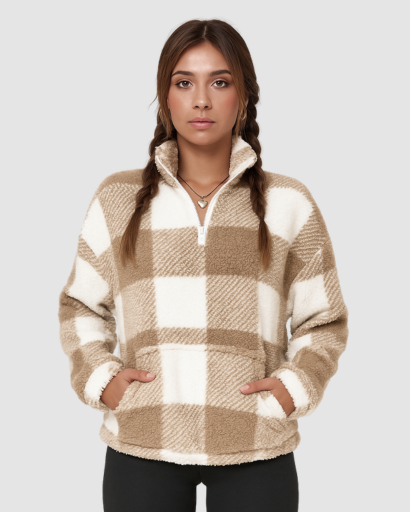 Veste en Polaire à Carreaux – Douceur et Style Décontracté pour Femme