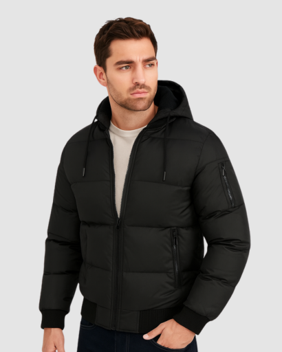 Doudoune Homme Courte Hiver avec Capuche – Manteau Chaud et Urbain