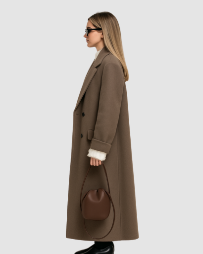 Manteau Long Femme Élégant – Coupe Droite Oversize à Double Boutonnage