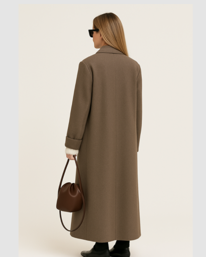 Manteau Long Femme Élégant – Coupe Droite Oversize à Double Boutonnage