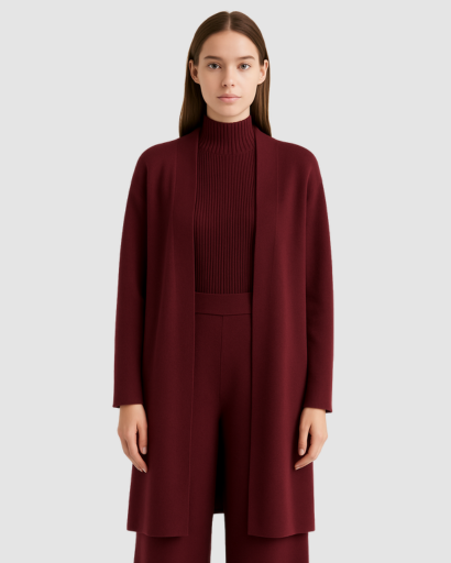 Ensemble 3 Pièces Femme – Pull Col Roulé, Gilet Long & Pantalon Large