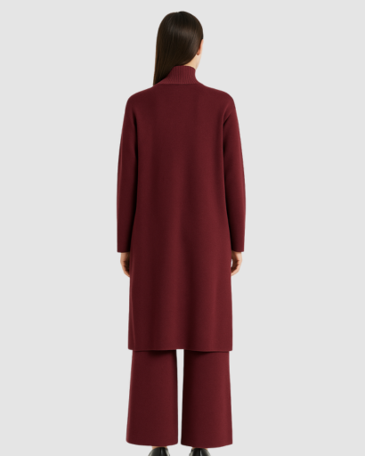 Ensemble 3 Pièces Femme – Pull Col Roulé, Gilet Long & Pantalon Large