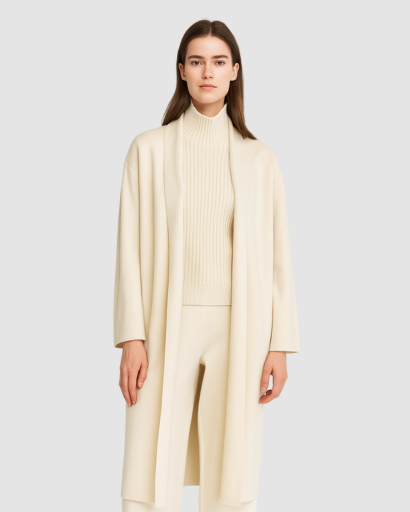 Ensemble 3 Pièces Femme – Pull Col Roulé, Gilet Long & Pantalon Large