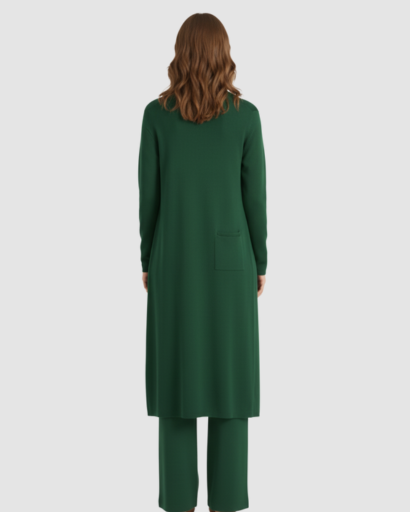 Ensemble 3 Pièces Femme – Pull Col Roulé, Gilet Long & Pantalon Large