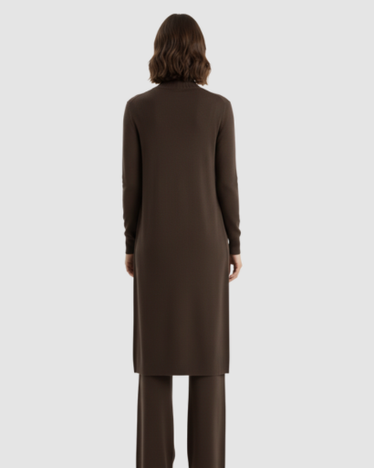 Ensemble 3 Pièces Femme – Pull Col Roulé, Gilet Long & Pantalon Large