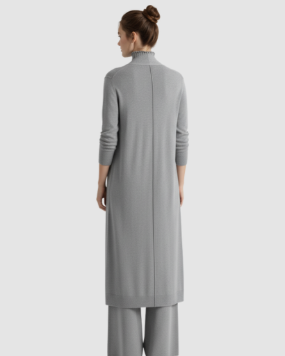 Ensemble 3 Pièces Femme – Pull Col Roulé, Gilet Long & Pantalon Large