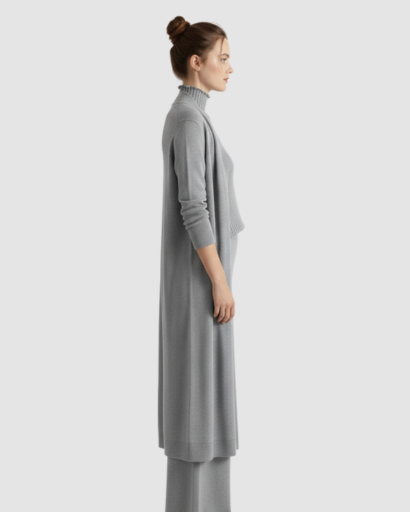 Ensemble 3 Pièces Femme – Pull Col Roulé, Gilet Long & Pantalon Large