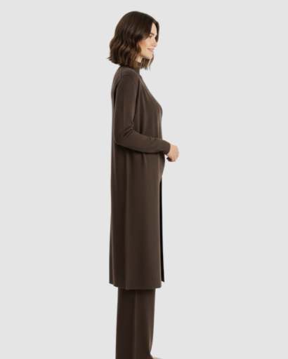 Ensemble 3 Pièces Femme – Pull Col Roulé, Gilet Long & Pantalon Large