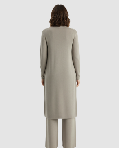 Ensemble 3 Pièces Femme – Pull Col Roulé, Gilet Long & Pantalon Large