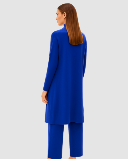 Ensemble 3 Pièces Femme – Pull Col Roulé, Gilet Long & Pantalon Large