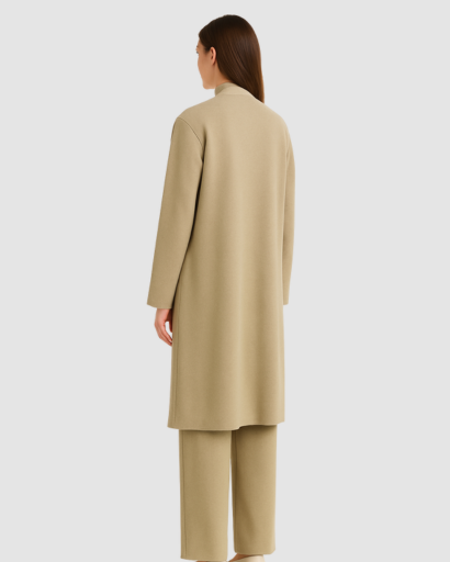 Ensemble 3 Pièces Femme – Pull Col Roulé, Gilet Long & Pantalon Large