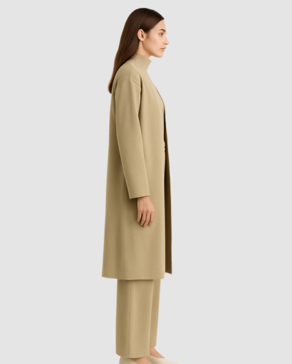 Ensemble 3 Pièces Femme – Pull Col Roulé, Gilet Long & Pantalon Large