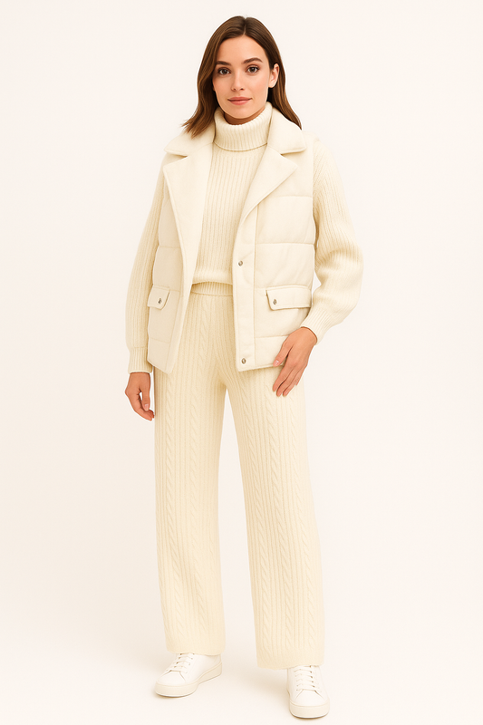 Gilet Doudoune Femme Sans Manches – Ensemble Hiver Tricot avec Col Montant