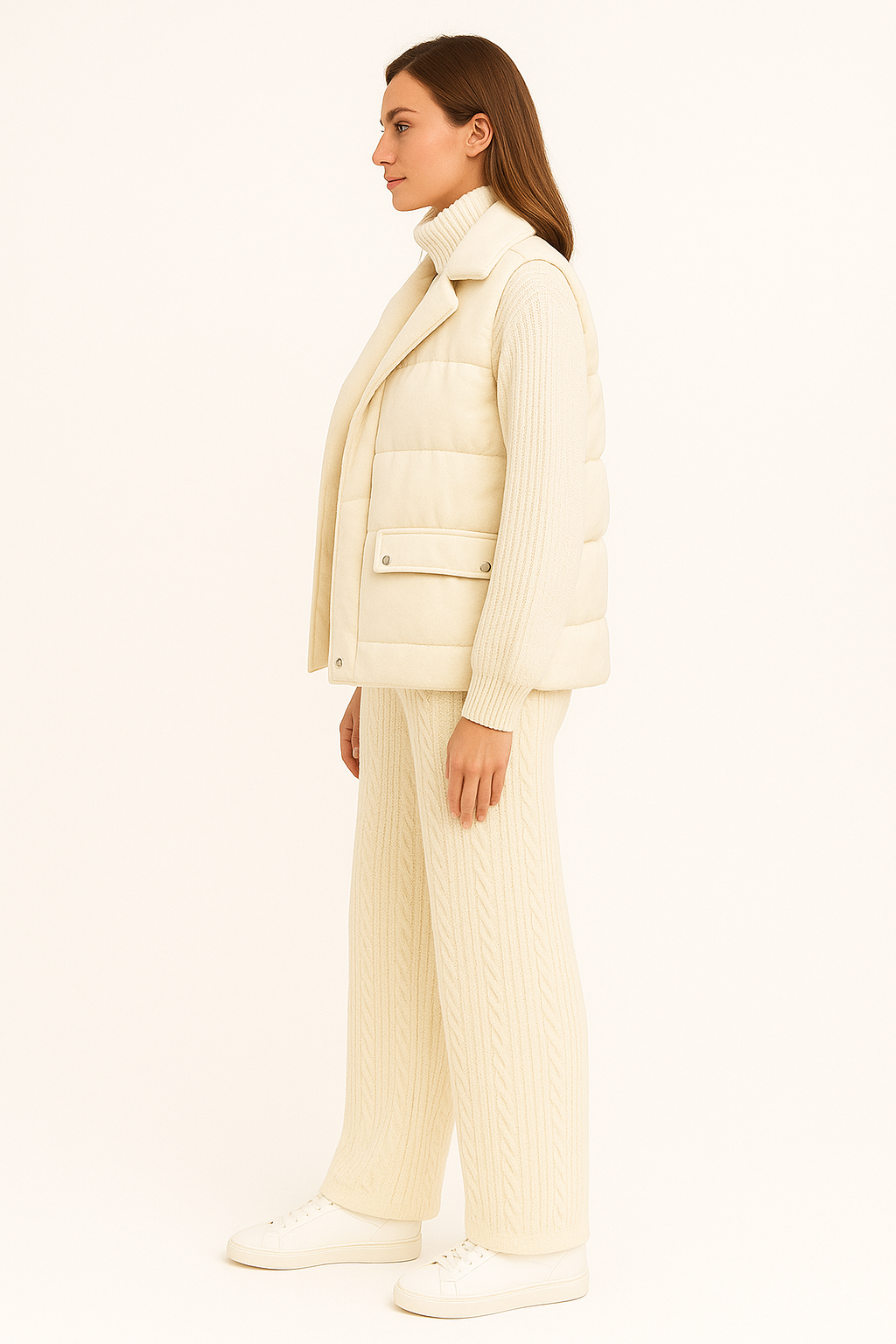 Gilet Doudoune Femme Sans Manches – Ensemble Hiver Tricot avec Col Montant