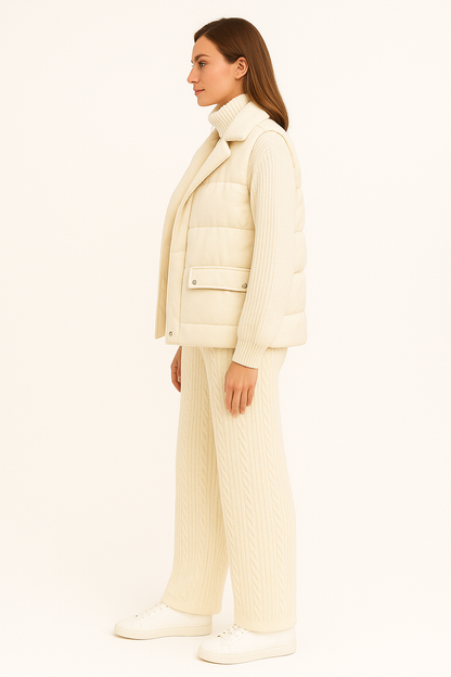 Gilet Doudoune Femme Sans Manches – Ensemble Hiver Tricot avec Col Montant