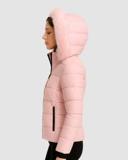Doudoune Femme à Capuche avec Fausse Fourrure – Look Moderne et Chaleur Assurée