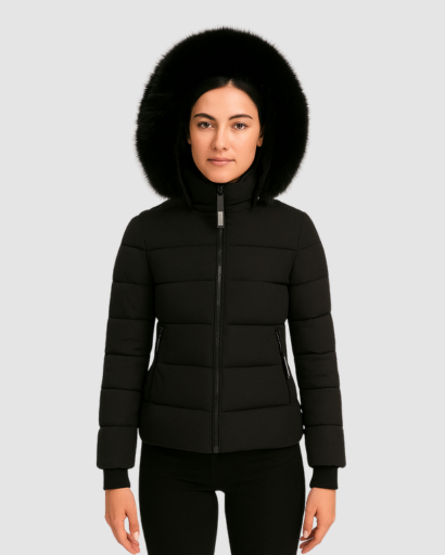 Doudoune Femme à Capuche avec Fausse Fourrure – Look Moderne et Chaleur Assurée