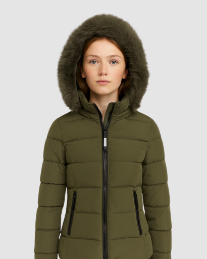 Doudoune Femme à Capuche avec Fausse Fourrure – Look Moderne et Chaleur Assurée