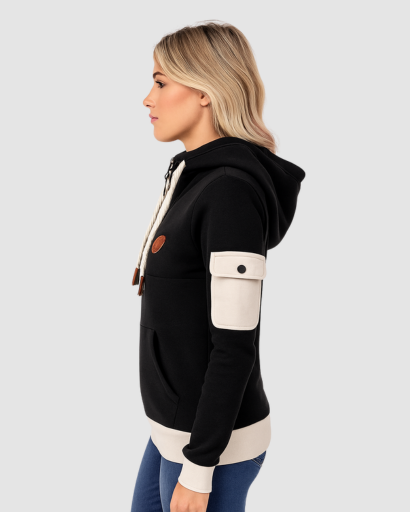 Sweat à Capuche Femme Zippé avec Poche Manche – Pull Sport Chic Confortable