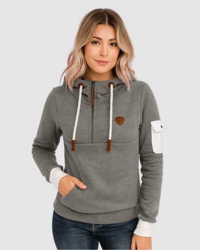 Sweat à Capuche Femme Zippé avec Poche Manche – Pull Sport Chic Confortable