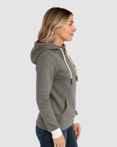 Sweat à Capuche Femme Zippé avec Poche Manche – Pull Sport Chic Confortable
