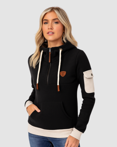 Sweat à Capuche Femme Zippé avec Poche Manche – Pull Sport Chic Confortable