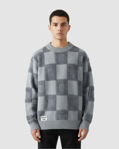 Pull oversize homme à motif géométrique – style streetwear tendance