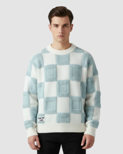 Pull oversize homme à motif géométrique – style streetwear tendance