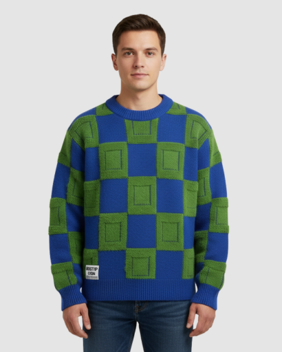 Pull oversize homme à motif géométrique – style streetwear tendance