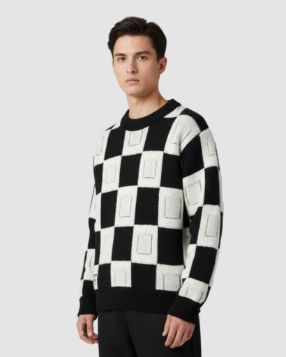 Pull oversize homme à motif géométrique – style streetwear tendance