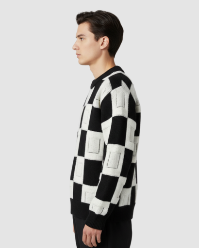Pull oversize homme à motif géométrique – style streetwear tendance