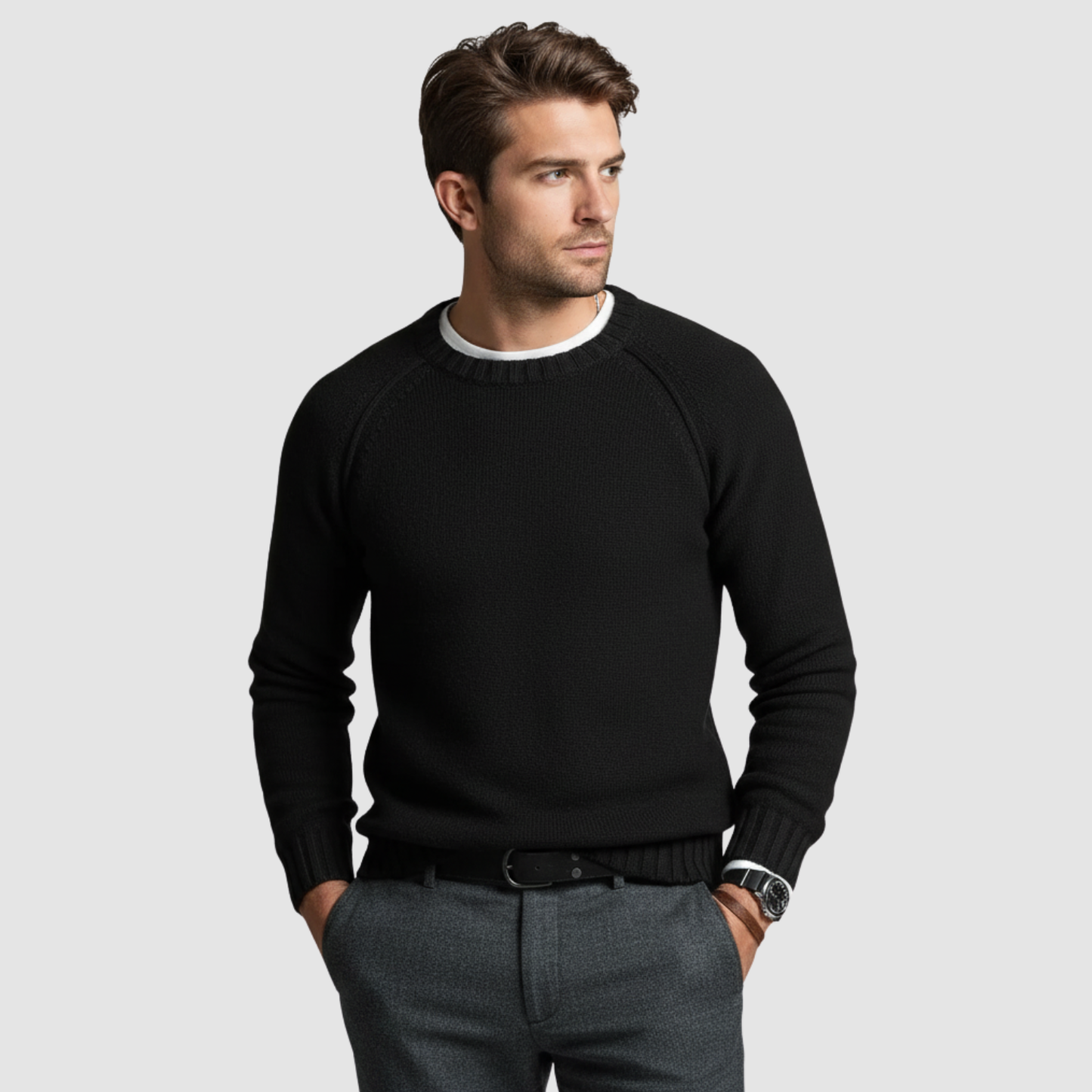 Pull Homme Classique à Col Rond – Maille Douce & Élégante