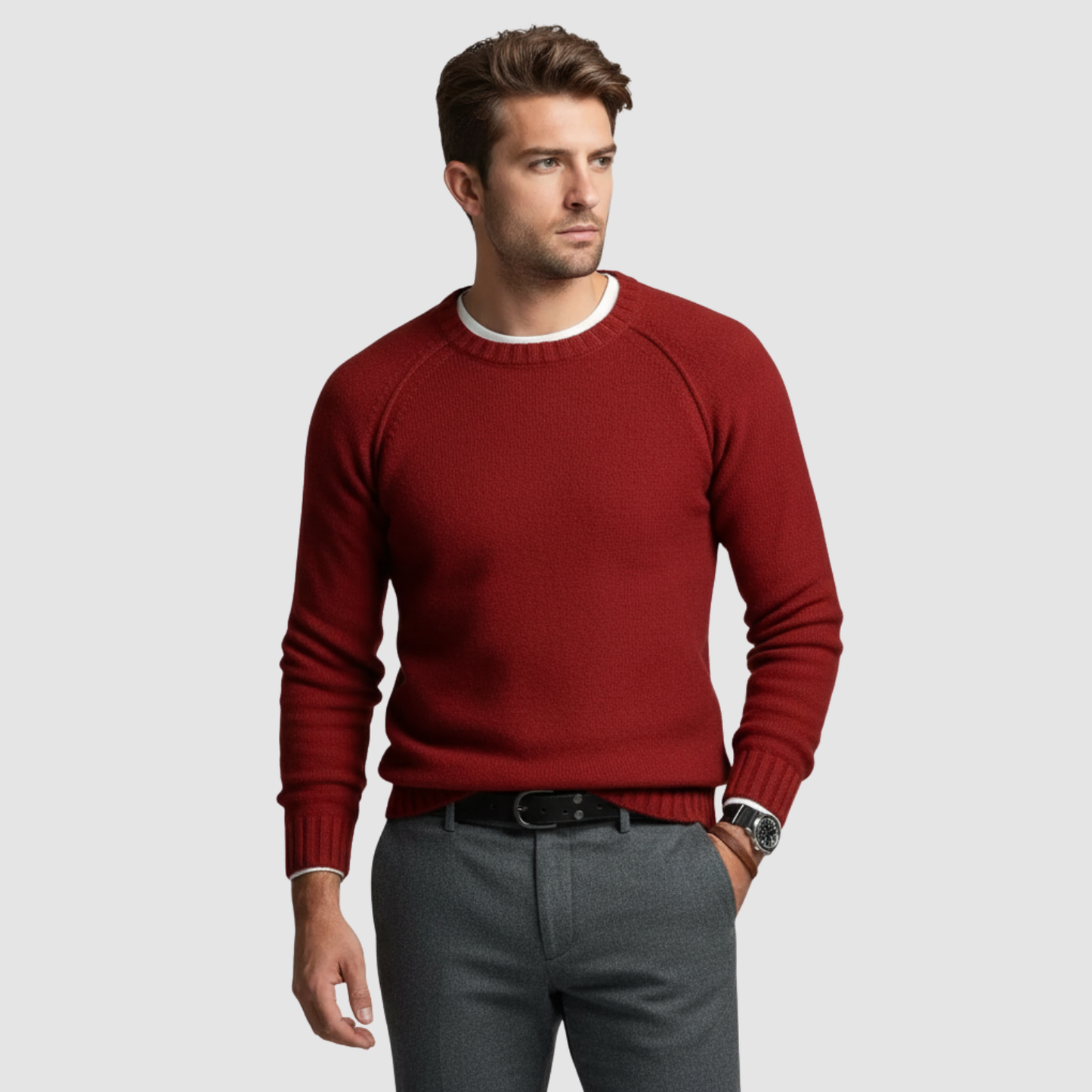 Pull Homme Classique à Col Rond – Maille Douce & Élégante