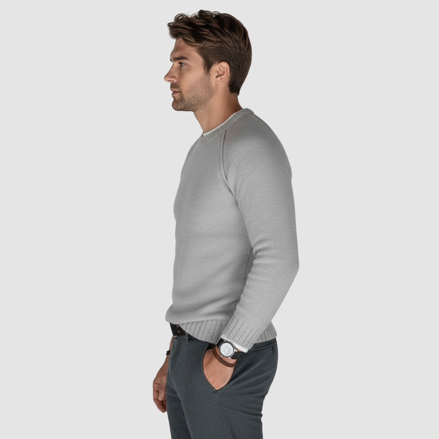 Pull Homme Classique à Col Rond – Maille Douce & Élégante