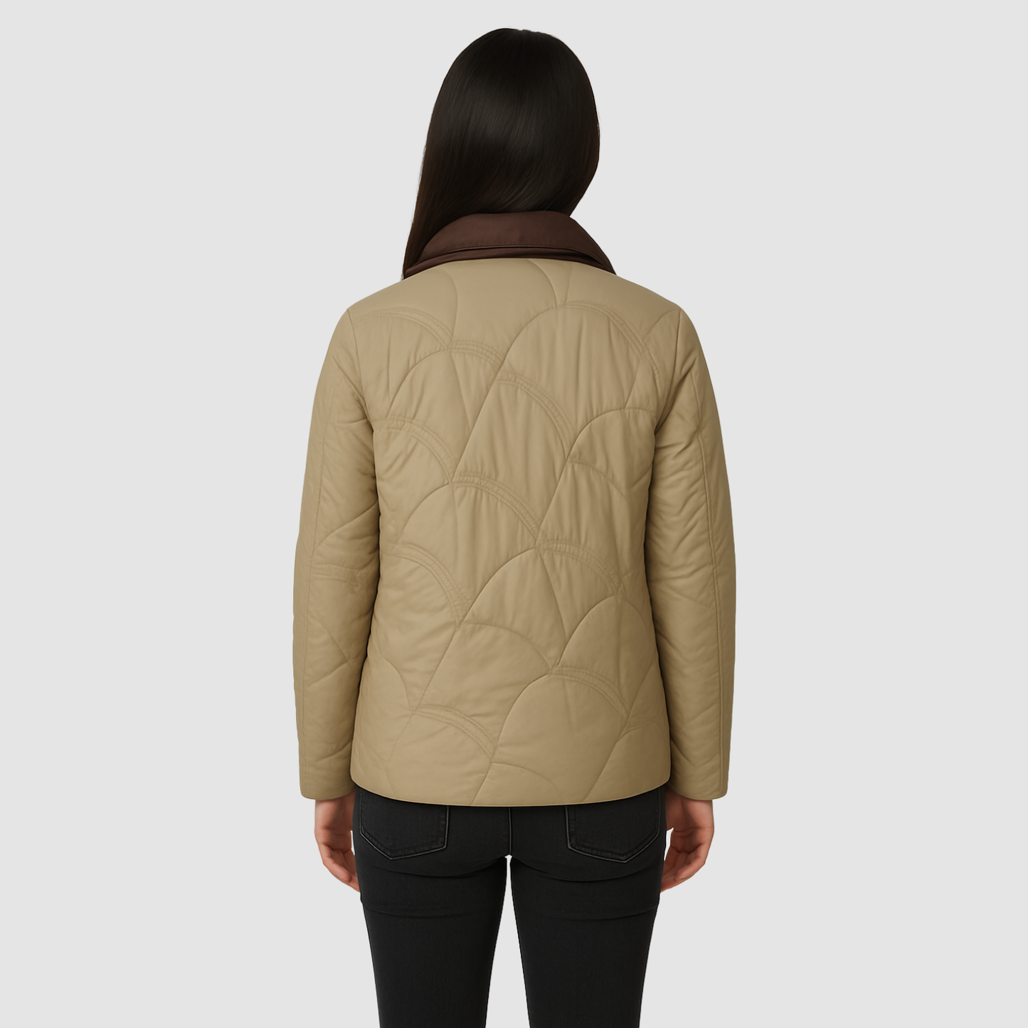 Veste Matelassée Femme Col Contrasté – Manteau Chaud Léger pour Hiver