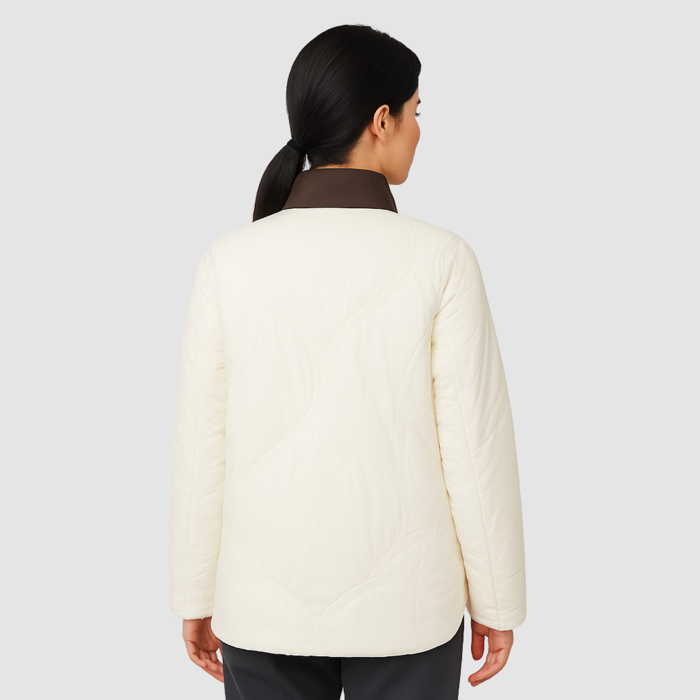 Veste Matelassée Femme Col Contrasté – Manteau Chaud Léger pour Hiver