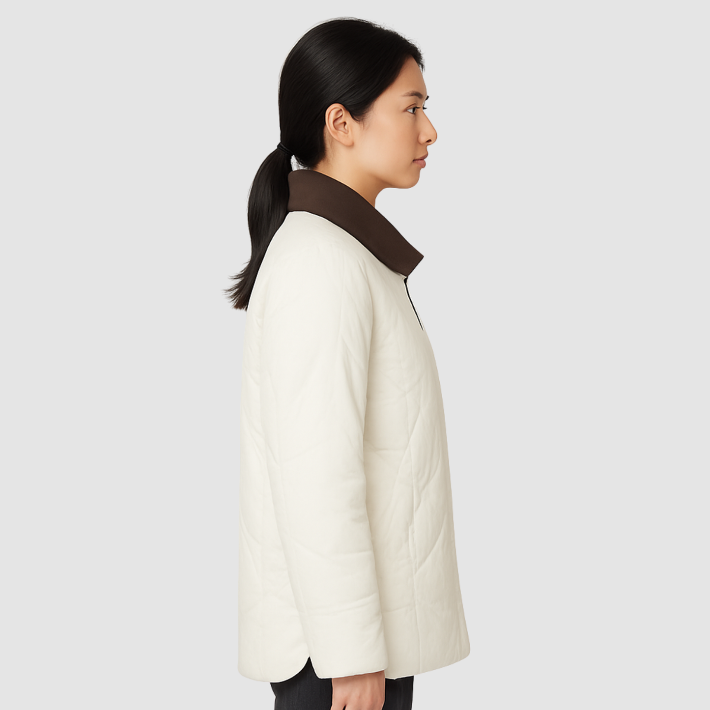 Veste Matelassée Femme Col Contrasté – Manteau Chaud Léger pour Hiver