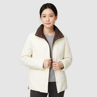 Veste Matelassée Femme Col Contrasté – Manteau Chaud Léger pour Hiver