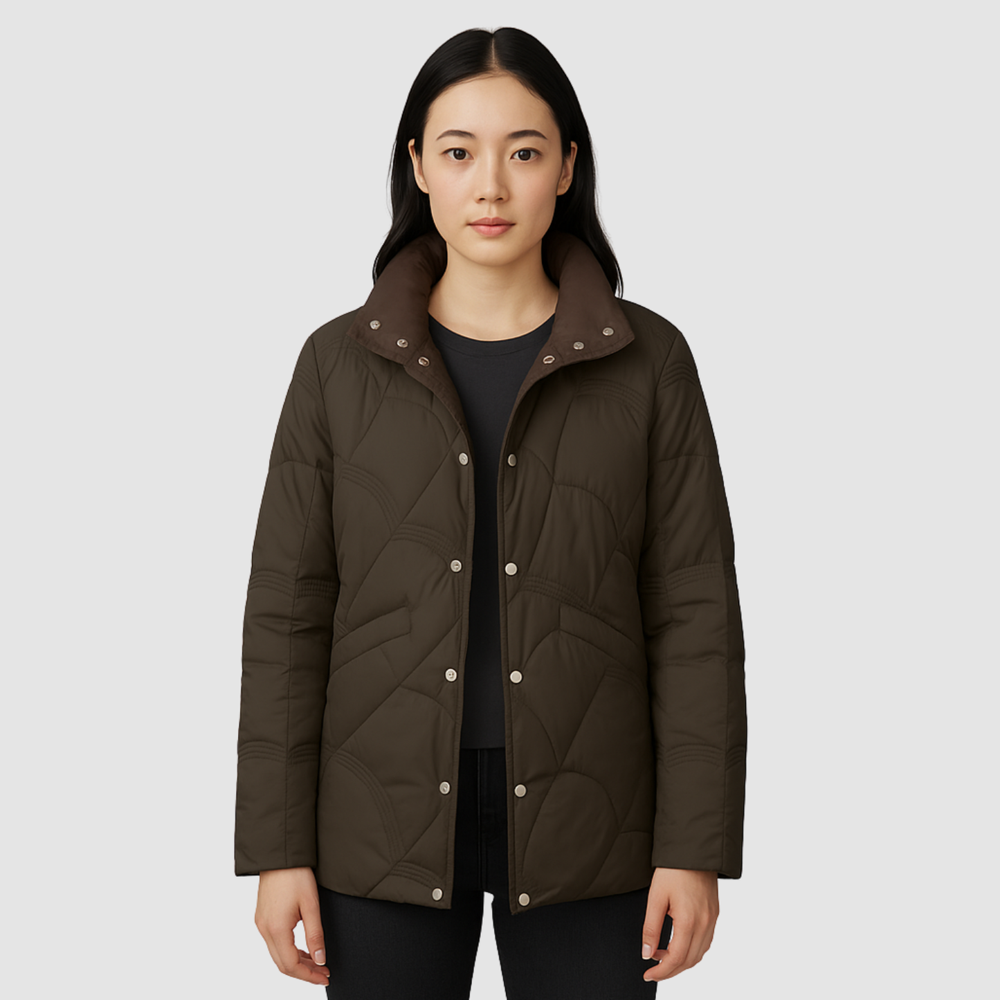 Veste Matelassée Femme Col Contrasté – Manteau Chaud Léger pour Hiver