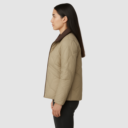 Veste Matelassée Femme Col Contrasté – Manteau Chaud Léger pour Hiver