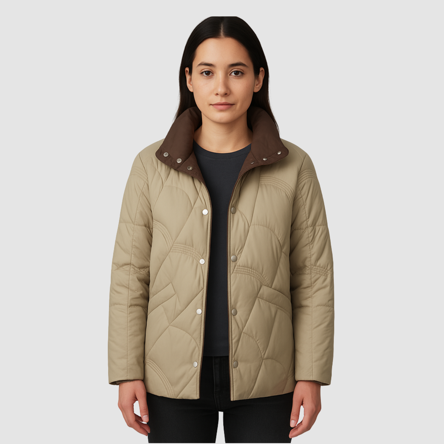 Veste Matelassée Femme Col Contrasté – Manteau Chaud Léger pour Hiver