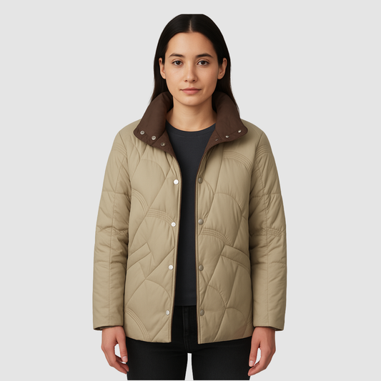 Veste Matelassée Femme Col Contrasté – Manteau Chaud Léger pour Hiver