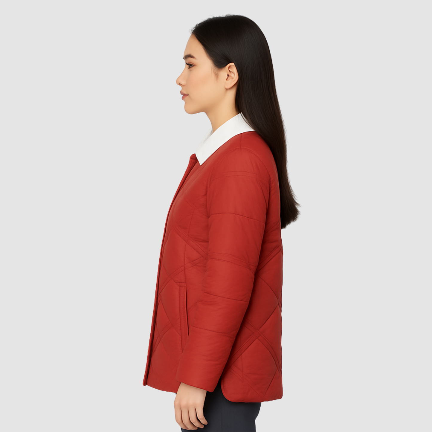 Veste Matelassée Femme Col Contrasté – Manteau Chaud Léger pour Hiver