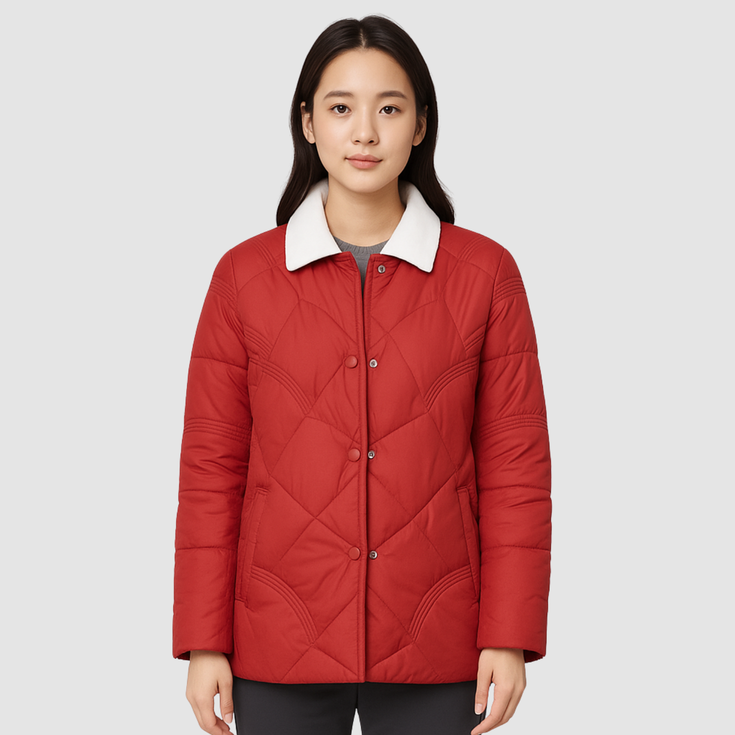 Veste Matelassée Femme Col Contrasté – Manteau Chaud Léger pour Hiver